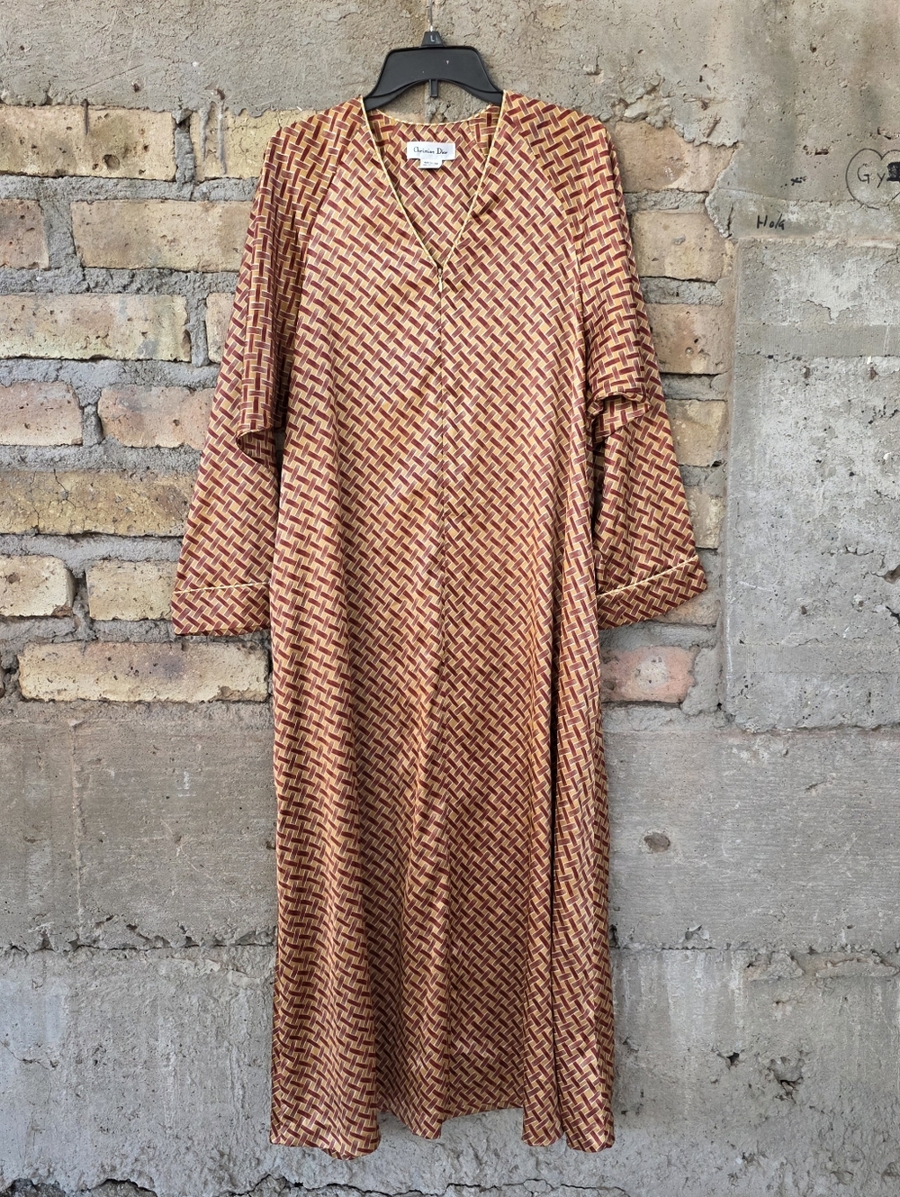 VTG Christian Dior Zip Front Maxi Robe Geometric Basketweave Print- Size Medium